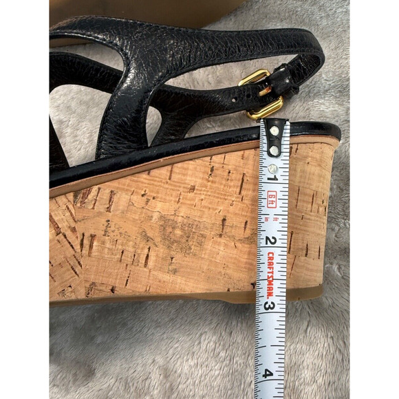 Prada Vintage Black Leather Cork Wedge Slingback Sandals EU 39 US 8 - Picture 8 of 8